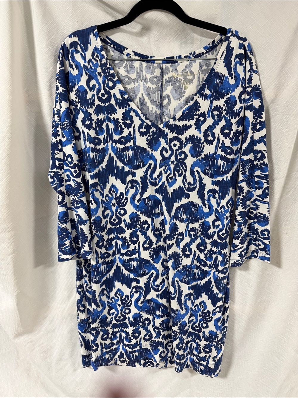 Lilly Pulitzer Blue and White Printed V-Neck Midi Dress